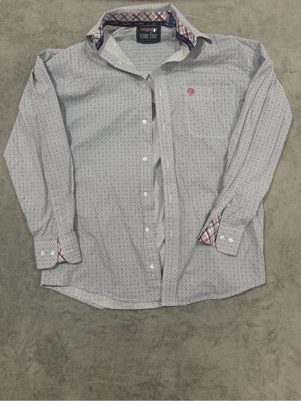 Wrangler George Strait Collection Men’s Medium Shirt Pink Blue Print Western